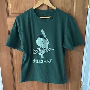 American Needle Green Whales Baseball Graphic T-Shirt Size Medium